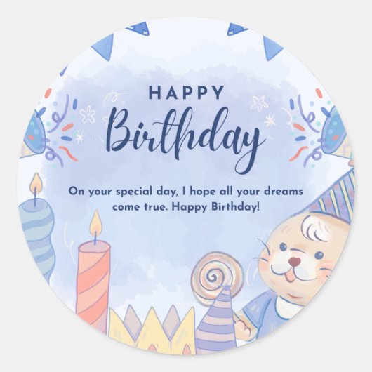 Gelukkige verjaardag ronde sticker (Voorkant)