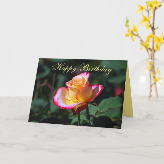 Gelukkige Verjaardag Rood, Geel en Wit Rose Kaart (Gele Bloem)