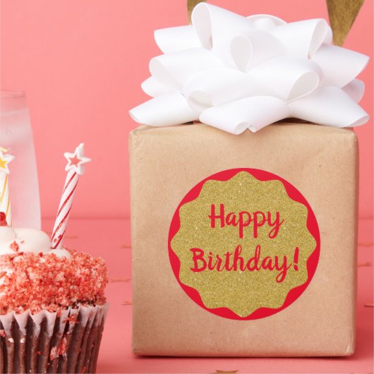 Gelukkige Verjaardag Rood Minimaal Eenvoudig Ronde Sticker (Feest)