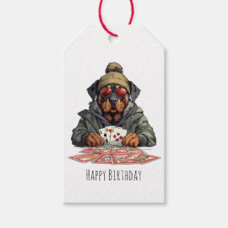 Gelukkige Verjaardag Rottweiler Hond Speelkaarten Cadeaulabel
