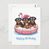 Gelukkige Verjaardag Rottweiler Honden Flamingo Zw Briefkaart (Voorkant / Achterkant)