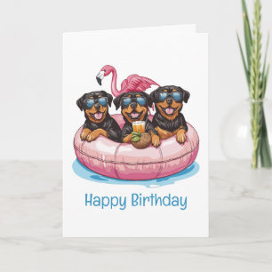 Gelukkige Verjaardag Rottweiler Honden Flamingo Zw Kaart