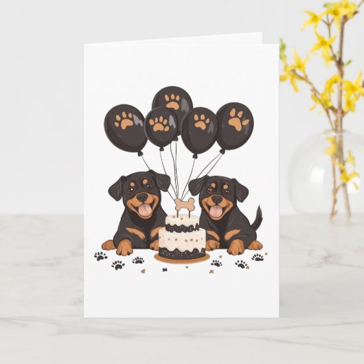 Gelukkige Verjaardag Rottweiler Honden Kaart (Gele Bloem)