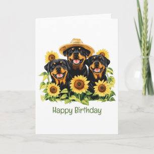 Gelukkige Verjaardag Rottweiler Honden Zonnebloeme Kaart