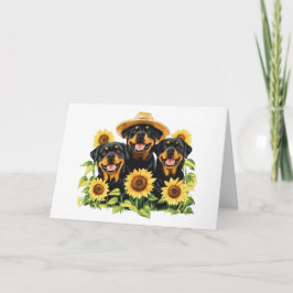 Gelukkige verjaardag Rottweiler Honden Zonnebloeme Kaart