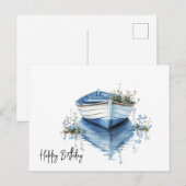 Gelukkige Verjaardag Rowboat Blauwe Bloemen Briefkaart (Voorkant / Achterkant)