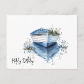 Gelukkige Verjaardag Rowboat Blauwe Bloemen Briefkaart (Voorkant)