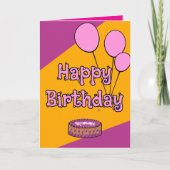 Gelukkige verjaardag roze ballonnen en taart ontwe kaart (Voorkant)