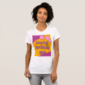 Gelukkige verjaardag roze ballonnen en taart ontwe t-shirt (Voorkant volledig)