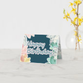 Gelukkige Verjaardag Roze Blauwe Tekst Tropische B Kaart (Gele Bloem)