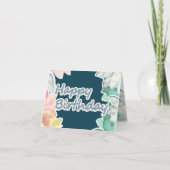 Gelukkige Verjaardag Roze Blauwe Tekst Tropische B Kaart (Voorkant)