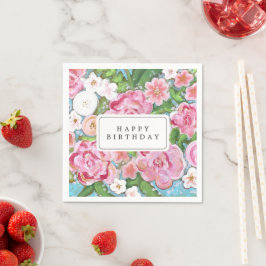 GELUKKIGE VERJAARDAG Roze Bloemen Bloemen Servet
