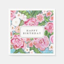 GELUKKIGE VERJAARDAG Roze Bloemen Bloemen Servet