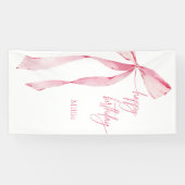 Gelukkige Verjaardag Roze Bow Baby Meisje 1e Verja Spandoek (Horizontaal)