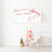 Gelukkige Verjaardag Roze Bow Baby Meisje 1e Verja Spandoek (Insitu)