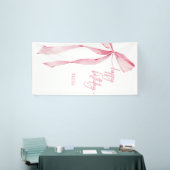 Gelukkige Verjaardag Roze Bow Baby Meisje 1e Verja Spandoek (Beurs)