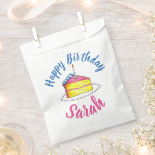 Gelukkige Verjaardag Roze Cake Slice Candle Party Bedankzakje