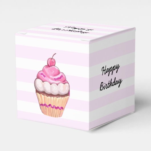 Gelukkige Verjaardag Roze Cherry Cupcake Box Bedankdoosjes (Voorkant Zijde)