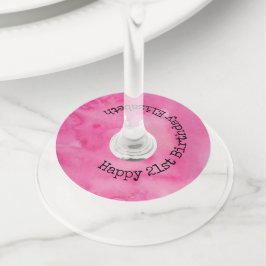 Gelukkige Verjaardag Roze Chic Girly Waterverf Mon Wijnglaslabel
