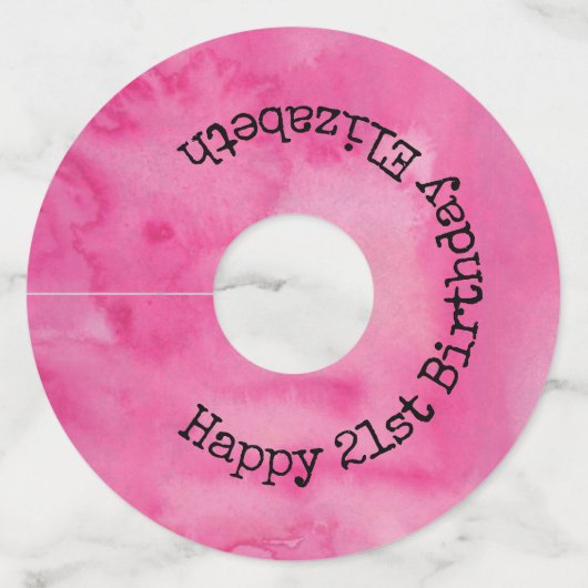 Gelukkige Verjaardag Roze Chic Girly Waterverf Mon Wijnglaslabel (Voorkant)