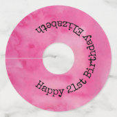 Gelukkige Verjaardag Roze Chic Girly Waterverf Mon Wijnglaslabel (Achterkant)