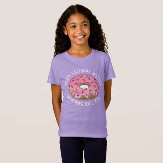 Gelukkige Verjaardag Roze Donut Doughnut Dag Meisj T-shirt (Voorkant volledig)