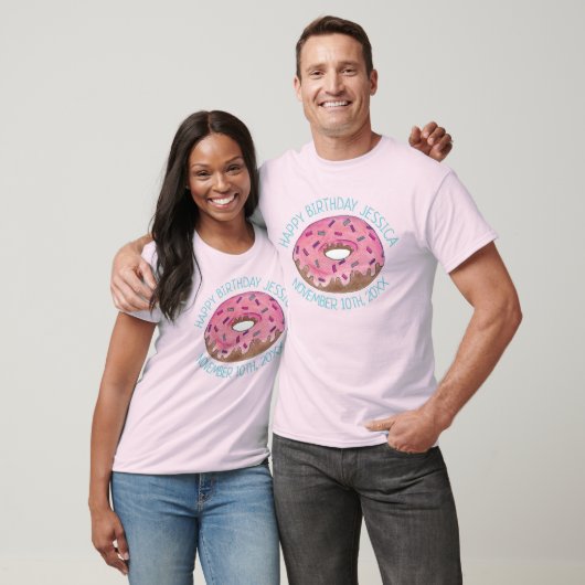 Gelukkige Verjaardag Roze Donut Doughnut Verjaarda T-shirt (Unisex)