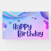 Gelukkige Verjaardag Roze en Blauwe Banner (Horizontaal)