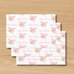Gelukkige verjaardag roze fee patroon meisje schat inpakpapier vel