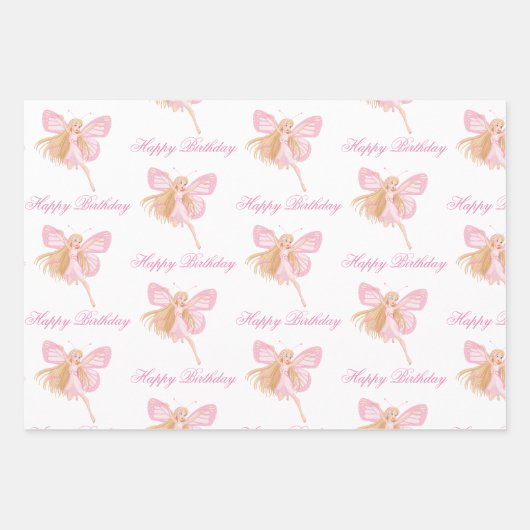 Gelukkige verjaardag roze fee patroon meisje schat inpakpapier vel (Voorkant 2)