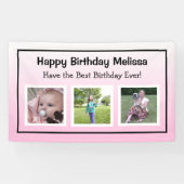 Gelukkige verjaardag roze foto spandoek (Horizontaal)