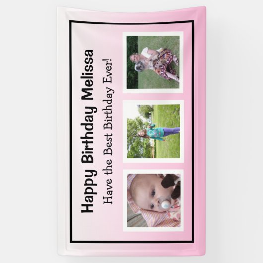 Gelukkige verjaardag roze foto spandoek (Verticaal)