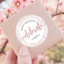 Gelukkige Verjaardag Roze Glitter Script Witte Str Ronde Sticker
