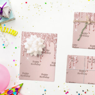 Gelukkige verjaardag roze goud glitters roze glans inpakpapier vel