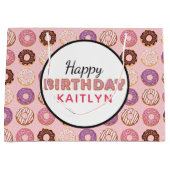 GELUKKIGE VERJAARDAG roze ijsdonuts patroon met na Groot Cadeauzakje (Voorkant)