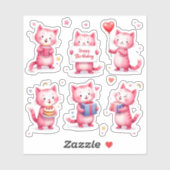 Gelukkige Verjaardag - Roze Katten - Cake Balloons Sticker (Vel)