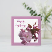 Gelukkige verjaardag  roze kersenbloesem bloemen feestdagenkaart (Staand voorkant)