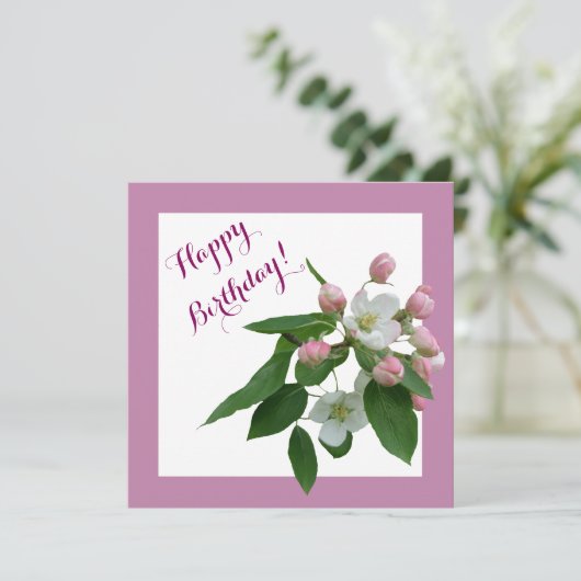 Gelukkige verjaardag  roze kersenbloesem bloemen feestdagenkaart (Staand voorkant)