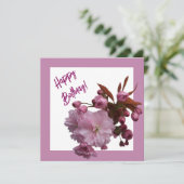 Gelukkige verjaardag roze kersenbloesem bloemen ku feestdagenkaart (Staand voorkant)