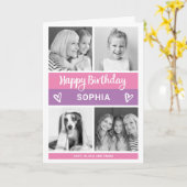 Gelukkige verjaardag | Roze kleurenblok Fotoraster Kaart (Gele Bloem)