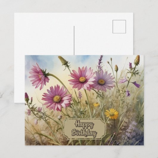 Gelukkige Verjaardag Roze Kosmos Bloemen Briefkaart (Voorkant / Achterkant)
