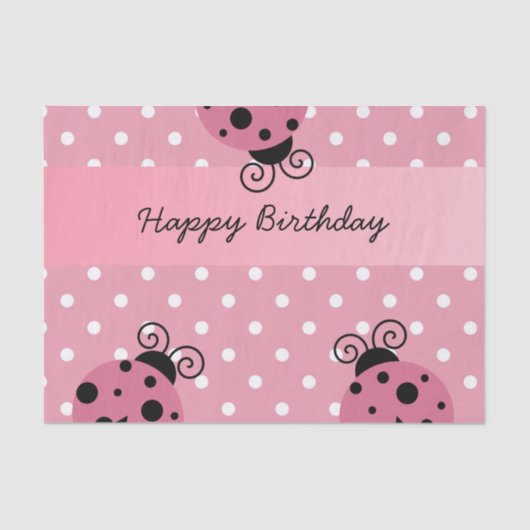 Gelukkige Verjaardag Roze Ladybug Polka Dot Tissue Tissuepapier (Voorkant)