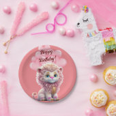 Gelukkige Verjaardag Roze Leeuw Papieren Bordje (Feest)