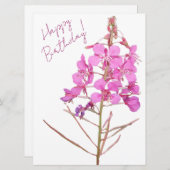 Gelukkige verjaardag  roze minimalistische bloem feestdagenkaart (Voorkant / Achterkant)