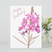 Gelukkige verjaardag  roze minimalistische bloem feestdagenkaart (Staand voorkant)