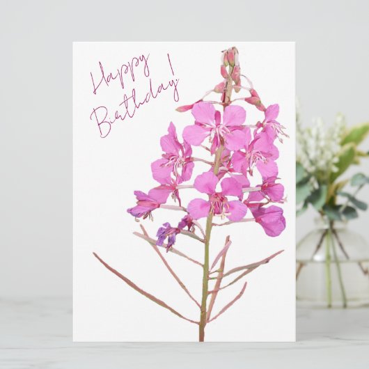 Gelukkige verjaardag roze minimalistische bloem feestdagenkaart (Staand voorkant)