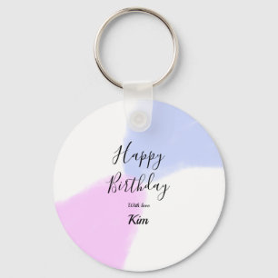Gelukkige verjaardag roze paarse pastel naam eenvo sleutelhanger