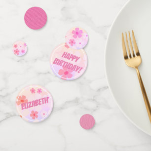 Gelukkige Verjaardag Roze Perzik Flower Power Confetti