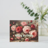 Gelukkige Verjaardag Roze, Rode Rozen Briefkaart (Staand voorkant)