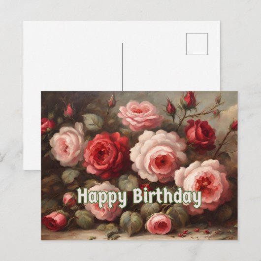 Gelukkige Verjaardag Roze, Rode Rozen Briefkaart (Voorkant / Achterkant)